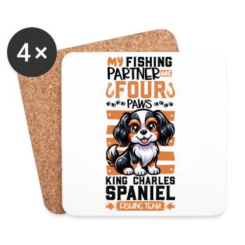 Fishing and King Charles Spaniel - Coasters (set of 4) - white - Front