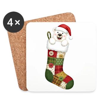 Ours polaire de dessin animé mignon en chaussette de Noël - Dessous de verre (lot de 4) - blanc - Devant
