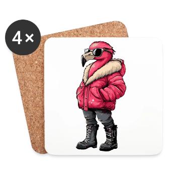 Flamingo Cool Winter - Untersetzer (4er-Set) - Weiß - Vorne