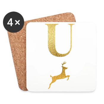 Letter u golden deer - gift idea - Coasters (set of 4) - white - Front