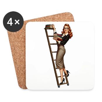 Pin-up de bibliothécaire - Dessous de verre (lot de 4) - blanc - Devant