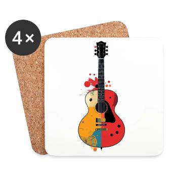 Colorful Guitar Art Acoustic Guitar Motif - Coasters (set of 4) - white - Front