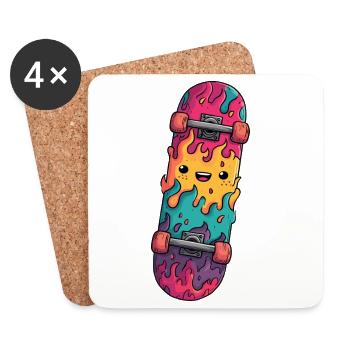 Flame Skateboard Laughing Face - Coasters (set of 4) - white - Front