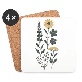 Vintage Bouquet Yellow Blue - Coasters (set of 4) - white - Front