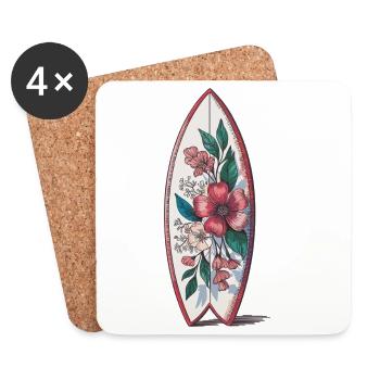 Chemise vintage de planche de surf – planche fleurie - Dessous de verre (lot de 4) - blanc - Devant