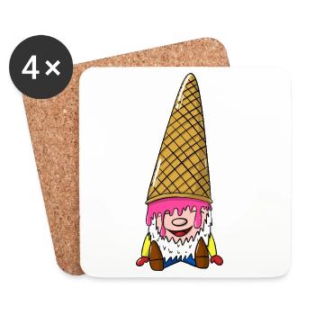 Zwerg mit Eiswaffel - Wichtel mit Eis - Coasters (set of 4) - white - Front