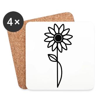 Tournesol minimaliste - Dessous de verre (lot de 4) - blanc - Devant