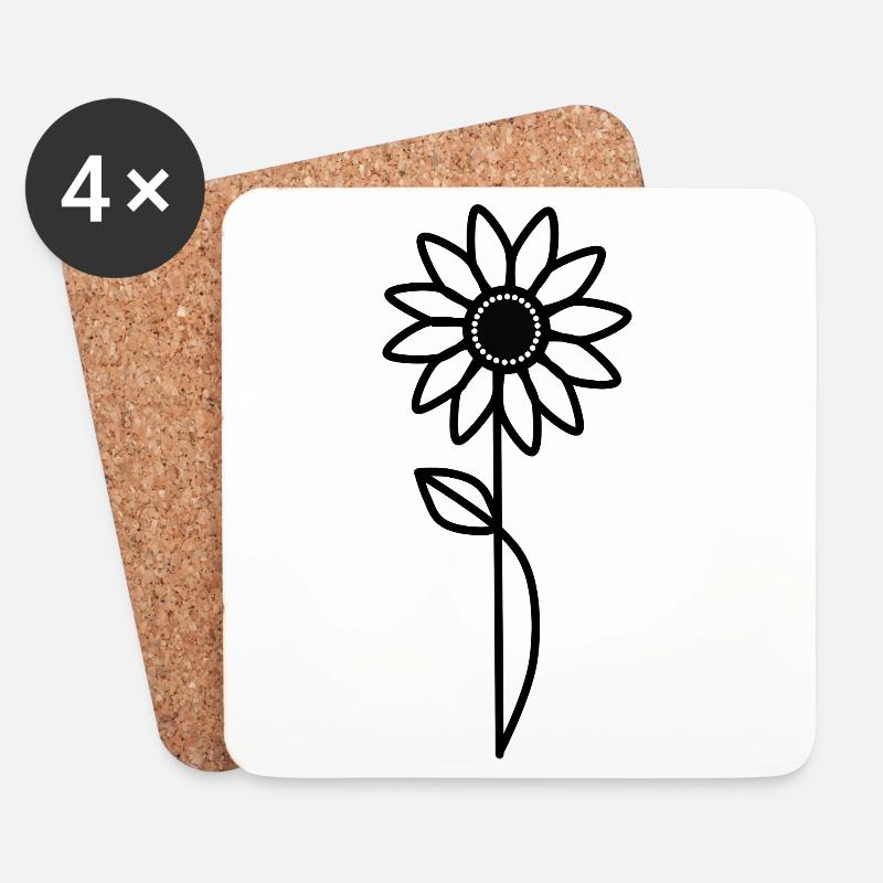 Minimalistische Sonnenblume - Untersetzer (4er-Set) - Weiß