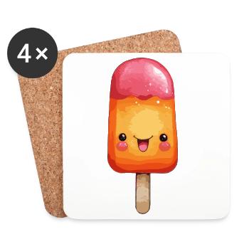 Kawaii Popsicles Smile - Coasters (set of 4) - white - Front