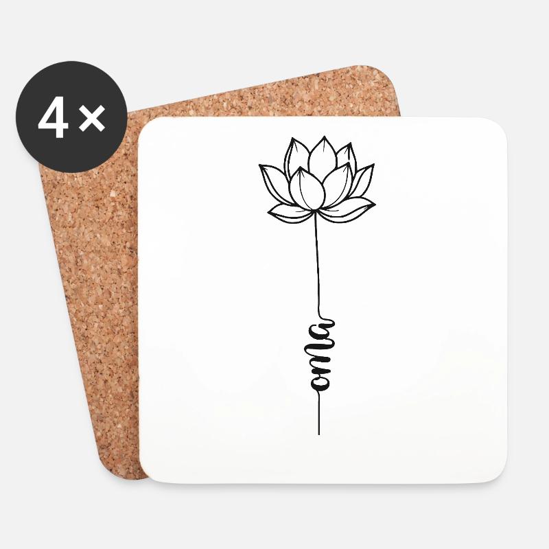 Lotus Oma  Linienkunst - Untersetzer (4er-Set) - Weiß