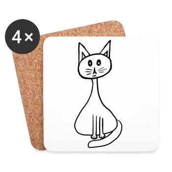 Chat Chats Enfants Caressés Miaulent - Dessous de verre (lot de 4) - blanc - Devant