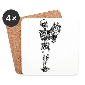 Skelett hält Herz Gothic Motiv - Untersetzer (4er-Set) - Weiß - Vorne