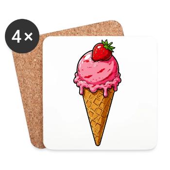 Boule de glace à la fraise - Dessous de verre (lot de 4) - blanc - Devant