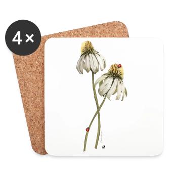 Illustration de la fleur des coccinelles rouges sur échinacée - Dessous de verre (lot de 4) - blanc - Devant