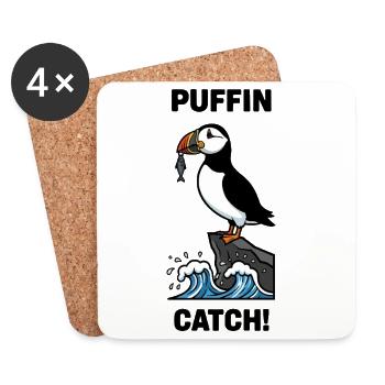 Atlantic puffin fishing sea catch black shearwater - Coasters (set of 4) - white - Front