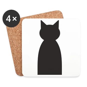 Cat Silhouette – Minimalist Cat Design - Coasters (set of 4) - white - Front