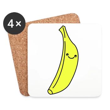 Kawaii Banana in Neon Yellow - Coasters (set of 4) - white - Front