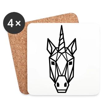Geometric Unicorn Head Line Art (black) - Coasters (set of 4) - white - Front
