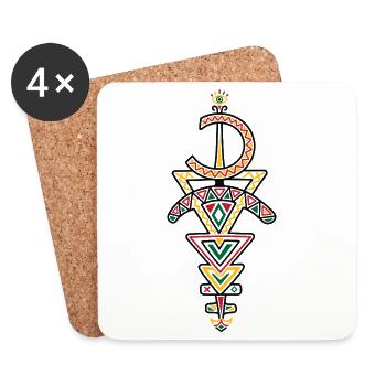 Figure tribale Amazigh géométrique et colorée - Dessous de verre (lot de 4) - blanc - Devant