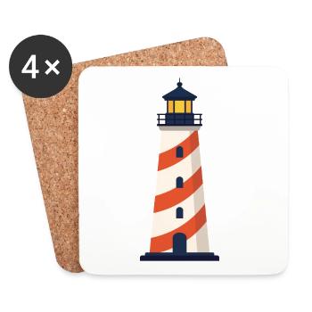 Lighthouse Line Icon Coastal Beacon Vector Symbol  - Coasters (set of 4) - white - Front