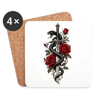 Sword Roses Snake - Coasters (set of 4) - white - Front