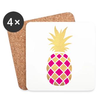 Ananas Muster Gold Karo kariert Sommer exotisch - Untersetzer (4er-Set) - Weiß - Vorne