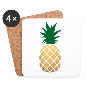 Décoration à l’ananas Gołd fête exotique sucrée d’été - Dessous de verre (lot de 4) - blanc - Devant