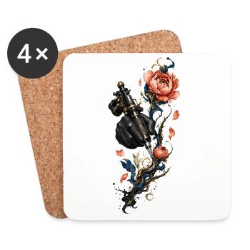 Steampunk-Nadel und Blumen - Untersetzer (4er-Set) - Weiß - Vorne