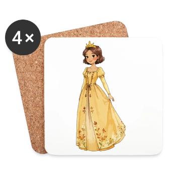 Gelbe Prinzessin Robe mit Blüten - Untersetzer (4er-Set) - Weiß - Vorne