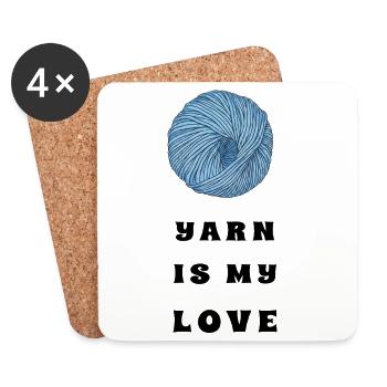 La laine est mon amour – Fil bleu – Crochet & tricot - Dessous de verre (lot de 4) - blanc - Devant