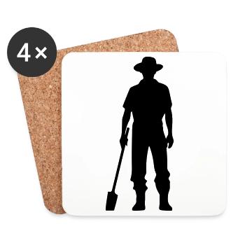Farmer mit Spaten Silhouette - Untersetzer (4er-Set) - Weiß - Vorne