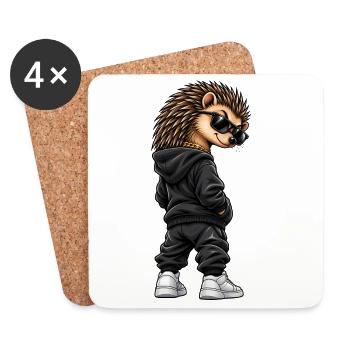 Igel im Streetstyle – Frecher Gangster-Look - Untersetzer (4er-Set) - Weiß - Vorne