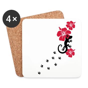 Gecko, Lézard, flower, surf, aloha, sport, fleur, - Dessous de verre (lot de 4) - blanc - Devant