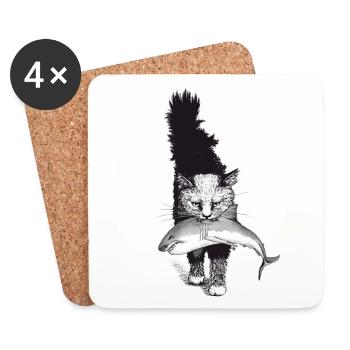 Shark-Cat - Untersetzer (4er-Set) - Weiß - Vorne