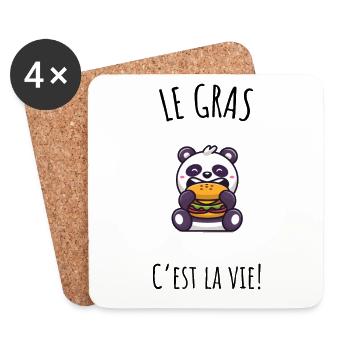 Le gras c'est la vie ! Humour de mangeur - Dessous de verre (lot de 4) - blanc - Devant