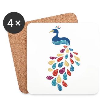 Bunter Pfau - Untersetzer (4er-Set) - Weiß - Vorne