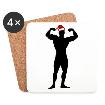 Musculation Noël Santa Gym Workout - Dessous de verre (lot de 4) - blanc - Devant