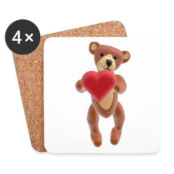 Valentine-Teddy mit Herz (3D-Optik) - Untersetzer (4er-Set) - Weiß - Vorne