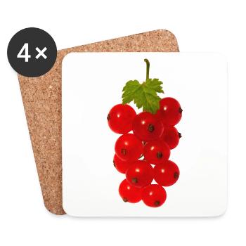 Rote Johannisbeeren auf einem Ast mit Blatt Beeren - Untersetzer (4er-Set) - Weiß - Vorne