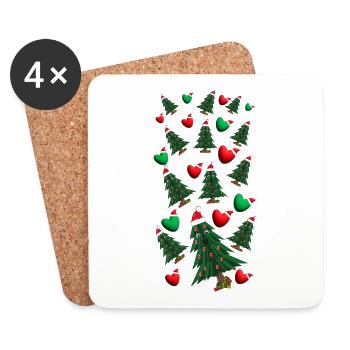 Weihnachtsbäume mit Herzen und Weihnachtsmützen. - Untersetzer (4er-Set) - Weiß - Vorne
