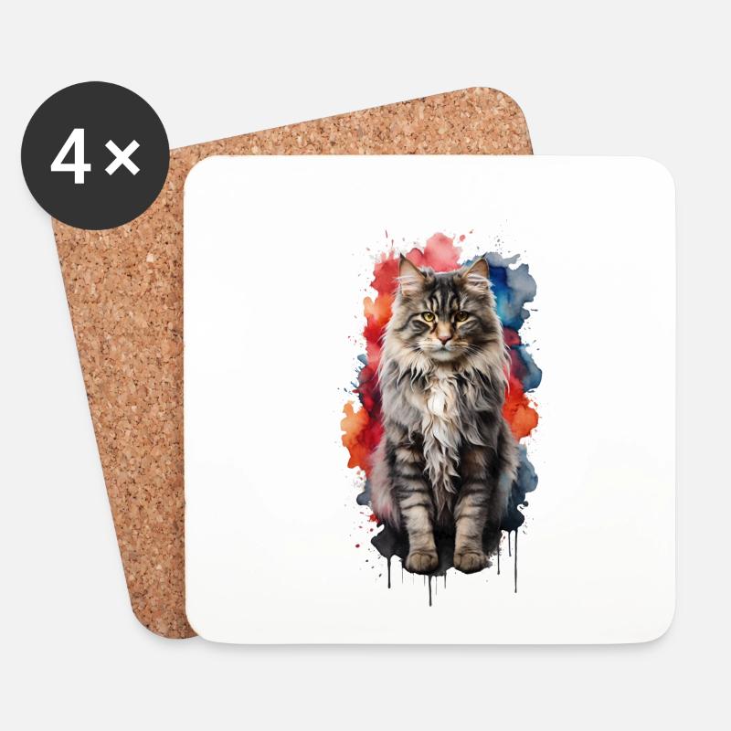 Norwegische Waldkatze - Untersetzer (4er-Set) - Weiß