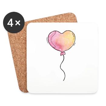Peinture aquarelle en forme de cœur de ballon mignonne - Dessous de verre (lot de 4) - blanc - Devant