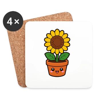 Fröhliche Sonnenblume im Topf - Untersetzer (4er-Set) - Weiß - Vorne