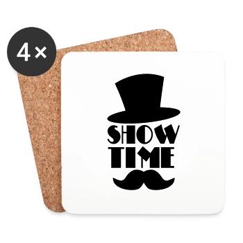 SHOW TIME clown circus hat and moustache - Coasters (set of 4) - white - Front