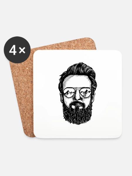 - Berge - Bart - Hipster - Sonnenbrille - Untersetzer (4er-Set) - Weiß