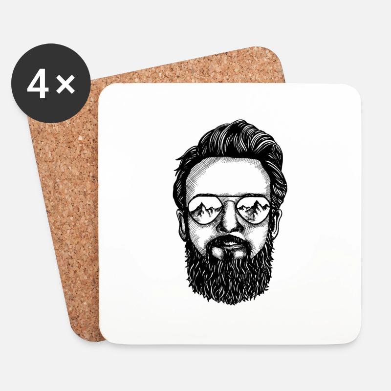 - Berge - Bart - Hipster - Sonnenbrille - Untersetzer (4er-Set) - Weiß
