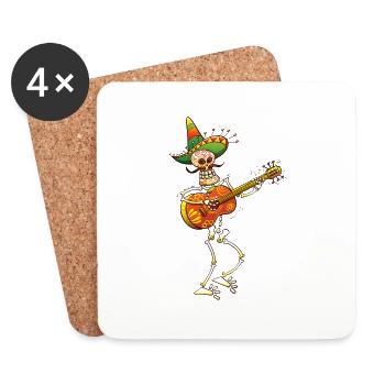 Mexican Skeleton Playing Guitar - Coasters (set of 4) - white - Front