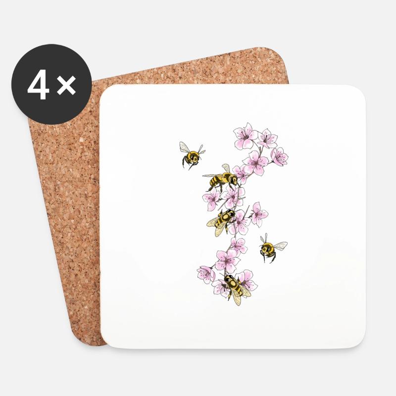 Bienen an Kirschenblüten - Untersetzer (4er-Set) - Weiß