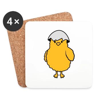 Poussins avec coquille d'oeuf sur la tête - Dessous de verre (lot de 4) - blanc - Devant