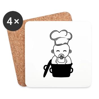 cuisinier, cuisinier, affamé, délicieux, barbecue, - Dessous de verre (lot de 4) - blanc - Devant